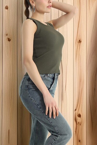 Aslında Look Short Sleeve Strap Halter Collar Ribbed Bady Athlete - Comfortable Fit