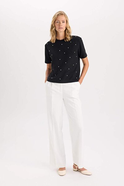 DeFacto High Waist Wide Leg Woven Pants - Long Length D8108Ax24Au