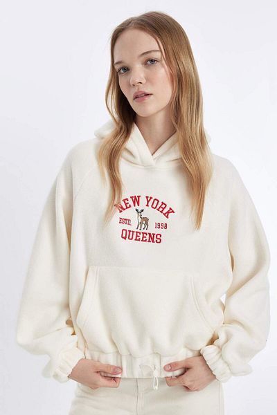 DeFacto Hanorac din fleece cu buzunar cangur cu glugă Coool Loose Fit C8197ax24wn