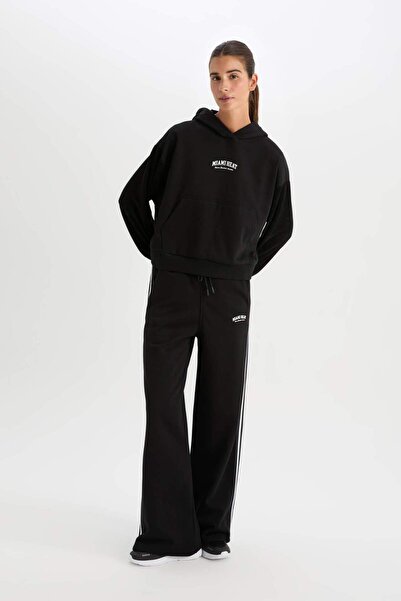 DeFacto DeFactoFit Kalın Eşofman Altı Wide Leg Geniş Paça NBA Miami Heat Cepli Standart Boy D2360AX24AU