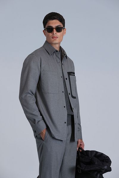 Lufian Cămașă de bază gri Slim Fit pentru bărbați - Hard