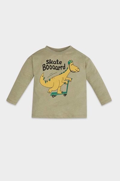 DeFacto Langarm-T-Shirt mit Dinosaurier-Aufdruck für Babys, reguläre Passform, Rundhalsausschnitt, D5794A5NS