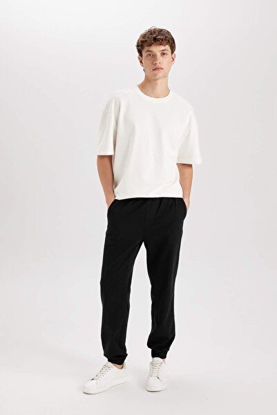 DeFacto %100 Pamuk Jogger Gabardin Pantolon Beli Regular Fit Bağcıklı Lastikli Paça D5927AX24AU