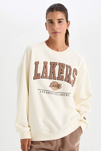 DeFacto Defactofit Nba Los Angeles Lakers Oversize Wide Fit Crew Neck Thick Sweatshirt A9550Ax24Au