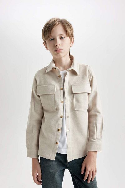 DeFacto Boy's Polo Neck Long Sleeve Double Pocket Shirt C9117A824Wn
