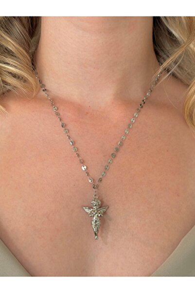 h&b design jewel Çelik Silver 3 Boyutlu Melek Kolye