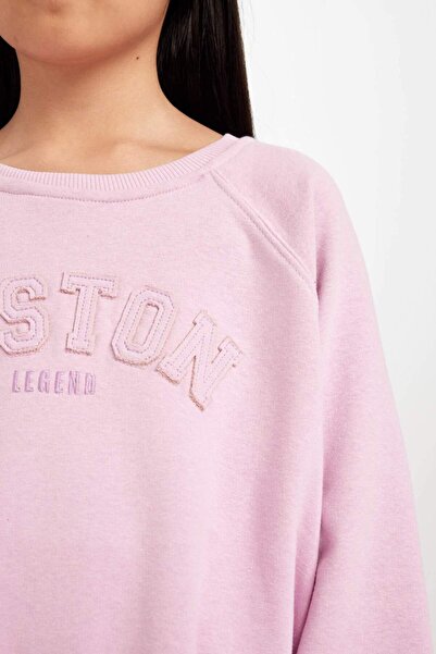DeFacto Kız Çocuk Pembe Oversize Geniş Kalıp Bisiklet Yaka Baskılı Sweatshirt D1100A824AU
