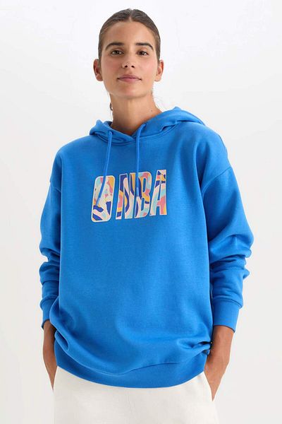 DeFacto DeFactoFit NBA Wordmark Oversize Φαρδιά Μορφή Χοντρό Φούτερ με κουκούλα A9721AX24AU