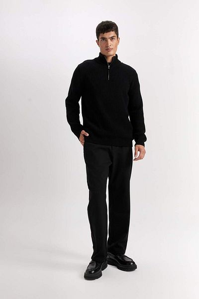 DeFacto Standard Fit Regular Cut Stand Collar Zippered Basic Plain Knitwear Sweater B0578Ax24Wn