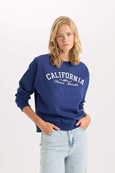 DeFacto Relax Fit Bisiklet Yaka Baskılı Kalın Sweatshirt D6713AX24WN