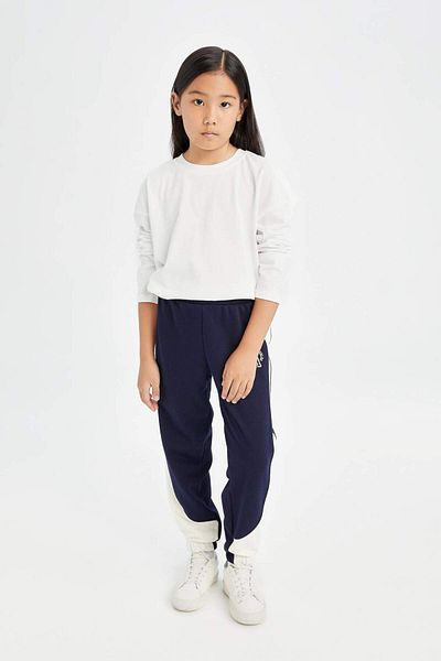DeFacto Marineblaue Jogger-Jogginghose für Mädchen mit bedrucktem Bund und elastischem Bein 3153805