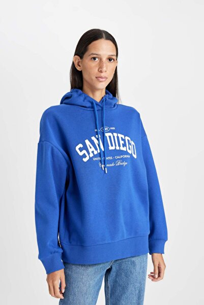 DeFacto Oversize Geniş Kalıp Kapüşonlu Baskılı Kalın Sweatshirt D5291AX24AU