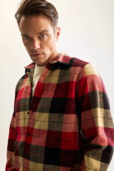 DeFacto Regular Fit Polo Yaka Kareli Oduncu Flanel Uzun Kollu Gömlek D7190AXNS