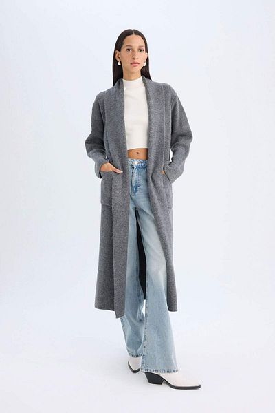 DeFacto Relax Fit Guler șal Basic Solid Curea lungă Tricotaj Cardigan A2081AX24WN