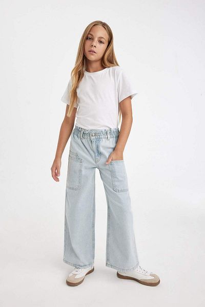 DeFacto Girls Wide Leg Wide Leg Elastic Waist Pocket Jean Trousers A6314A824Au