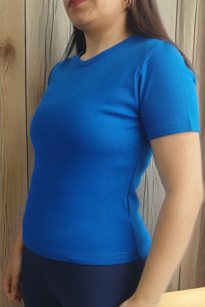 Aslında Look Bisiklet Yaka Kısa Kol Fitilli Likralı Bady Bluz T-shirt