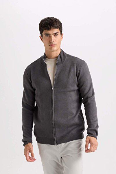 DeFacto Standart Fit Normal Kesim Dik Yaka Fermuarlı Triko Hırka C8158AX24AU