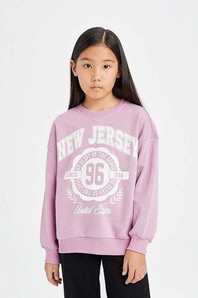 DeFacto Hanorac imprimat pentru fete Relax Fit Crew Neck D6494A8NS
