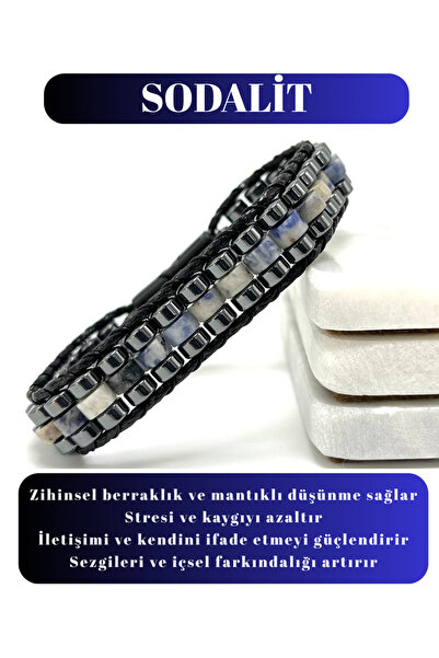 YILDIZ DOĞAL TAŞ Sertifikalı Sodalit Disk Model Doğal Taş Erkek Bileklik Kili...