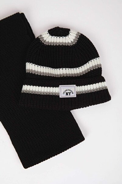 DeFacto Eșarfă de tricotaj din 2 piese imprimată cu etichetă pentru băiat C8523AX24WN