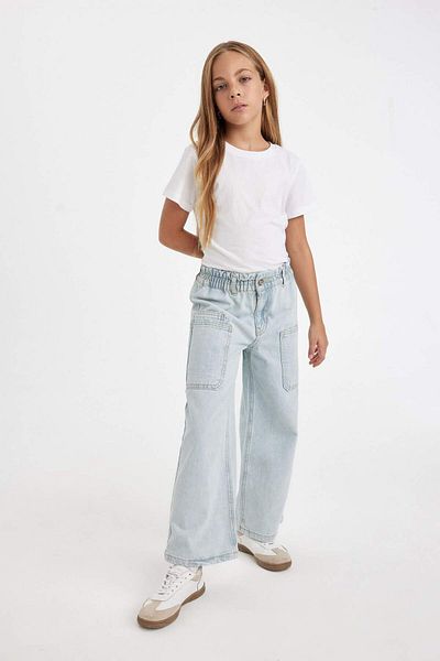 DeFacto Girls Wide Leg Wide Leg Elastic Waist Pocket Jean Trousers A6314A824Au