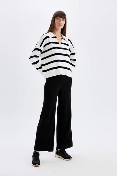 DeFacto Tricotaj Pantaloni Flare Fit Picior lat De bază Talie dreaptă Elastic T8004az24wn