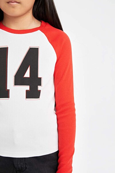 DeFacto Μακρυμάνικο μπλουζάκι για κορίτσια με λαιμόκοψη με μοτίβο με ραβδώσεις D6499a8ns