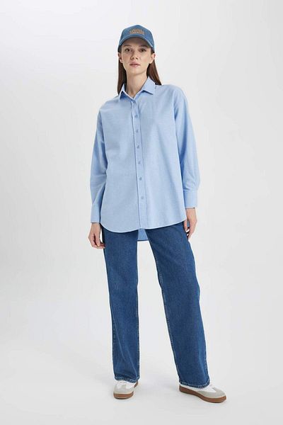 DeFacto Tunica Oxford Relax Fit - Guler cămașă, mânecă lungă, croială solidă B8309ax24sp