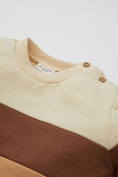 DeFacto Erkek Bebek 2'li Takım Renk Bloklu Uzun Kollu İçi Yumuşak Tüylü Sweatshirt Eşofman Altı Y1410A224AU