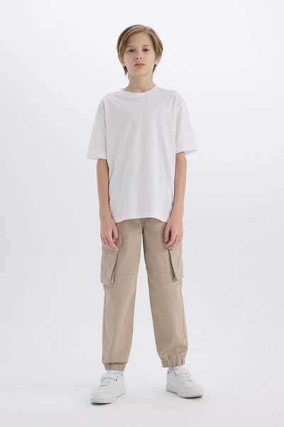 DeFacto Pantaloni de jogger pentru băieți, cu buzunare cargo, cu șireturi în talie, cu picioare elastice, pantaloni din Gabardine C6623A824AU