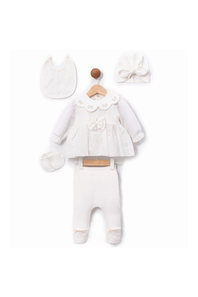 Ozz Baby Stylish 5-Piece Baby Girl Newborn Hospital Discharge Bodysuit Set with Scallop Embroidery