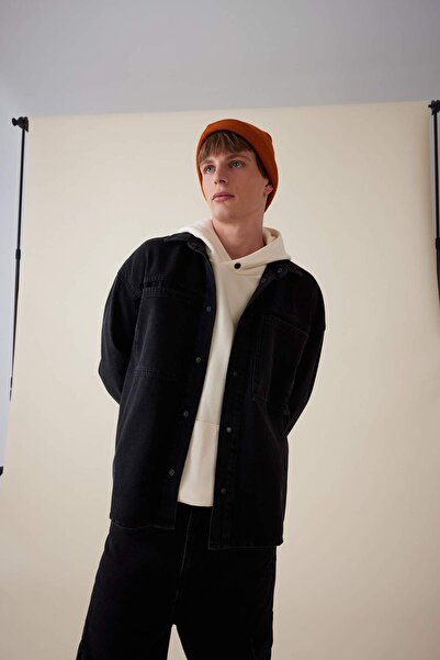 DeFacto %100 Pamuk Oversize Geniş Kalıp Jean Uzun Kollu Basic Düz Gömlek D5111AX24AU