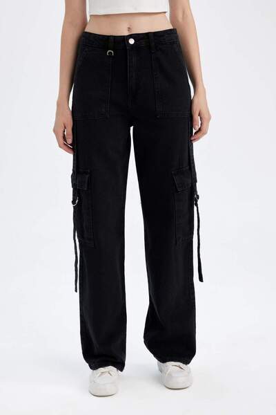 DeFacto Wide Leg Kargo Yüksek Bel Uzun Jean Pantolon D4320AX24AU