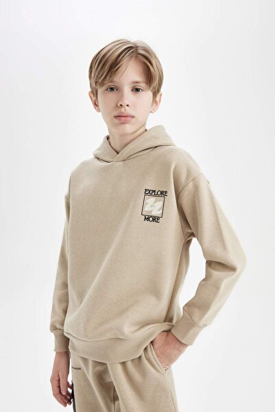 DeFacto Erkek Çocuk Oversize Geniş Kalıp Sırt Baskılı Kapüşonlu Sweatshirt D3970A824WN