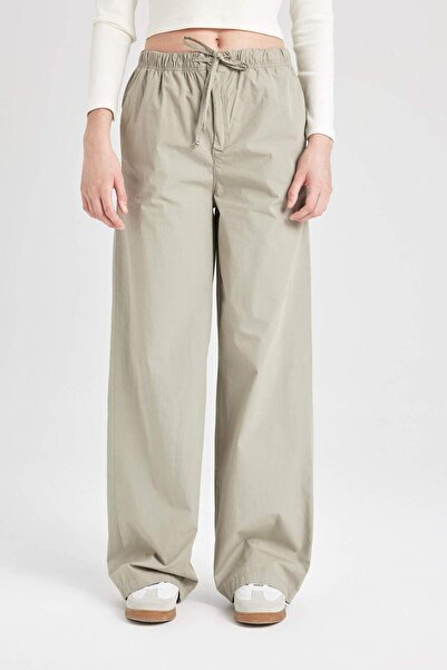 DeFacto Coool Straight Fit Poplin Pants Basic Plain Pocket Elastic Waist Lace-Up D3764Ax24Au