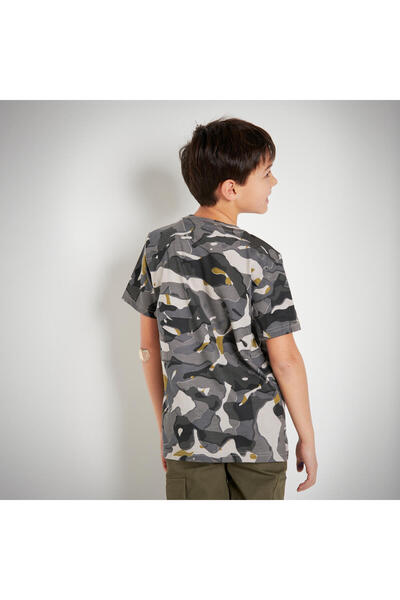 Decathlon Solognac Kids Short Sleeve Camo T-Shirt - Gray - Hunting & Nature Observation - Woodland