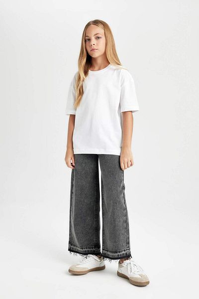 DeFacto Tricou de bază cu mânecă scurtă pentru fete, oversize, cu decolteu lat, D3345A824AU