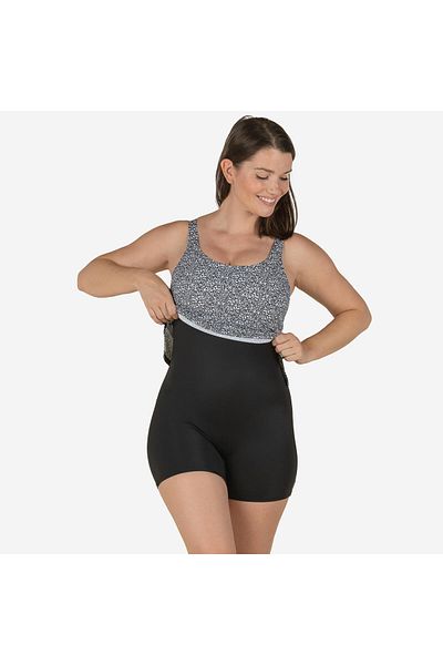 Decathlon Nabaiji Women's U Cut Back Detailed Shorts Swimsuit - Black - Leopard Print - Heva