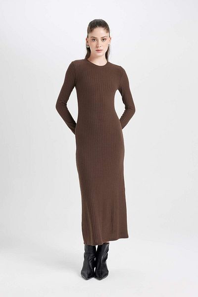 DeFacto Rochie maxi cu mânecă lungă, cu decolteu, cu decolteu, cu mânecă lungă, D3373AX24WN