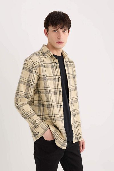 DeFacto Cămașă cu mânecă lungă din flanel de bumbac în stil Lumberjack - Regular Fit D6727ax24au