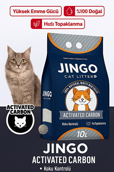 Laacivert Jingo aktif karbonlu kedi kumu 10 litre %100 doğal bentonit
