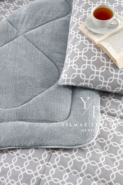 ChicMaison Single Double Sided Fluffy Quilt Set Gray Chain
