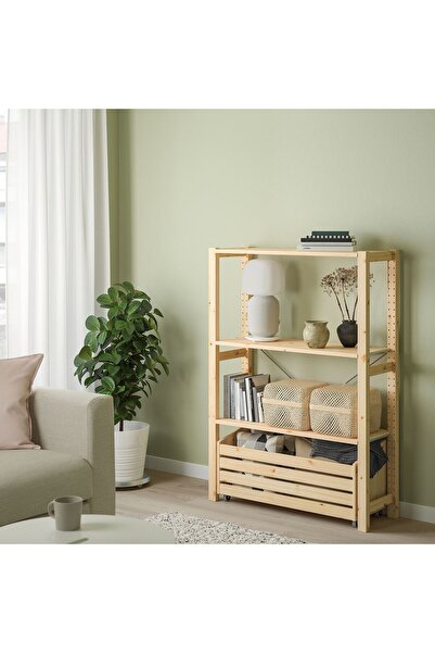 IKEA raf ünitesi, çam, 89x30x124 cm, şişe raflı