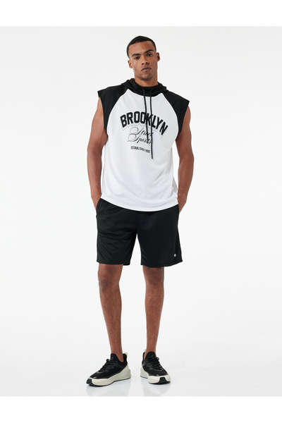 Koton Printed Color Contrast Hooded Sleeveless Sports Singlet