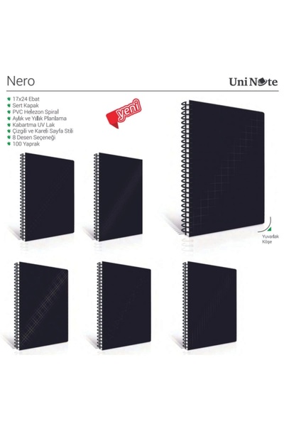 Uninote nero sert kapak 100 yaprak çizgili