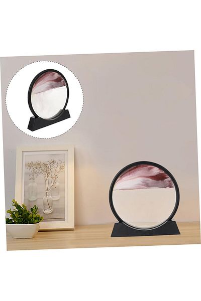 OEM Decoratiune casa, birou tip clepsidra, sticla/nisip 3D, 26x27 cm, grena/negru