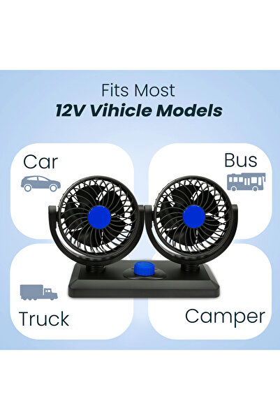 Generic مروحة F30 مزدوجة الرأس مثبتة على السيارة - مروحة تبريد للسيارة 12 فولت مع سرعة مزدوجة وتعديل 360 درجة