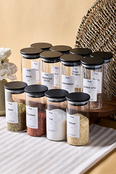Perotti Riga 12' li Siyah Ahşap Kapak Borosilikat Cam Baharatlık 300 ml 12x6 ...