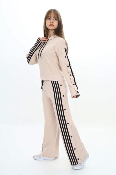 Pantulux Σετ αθλητική φόρμα για κορίτσια με λεπτομέρεια ρίγες με κουκούλα – 1...