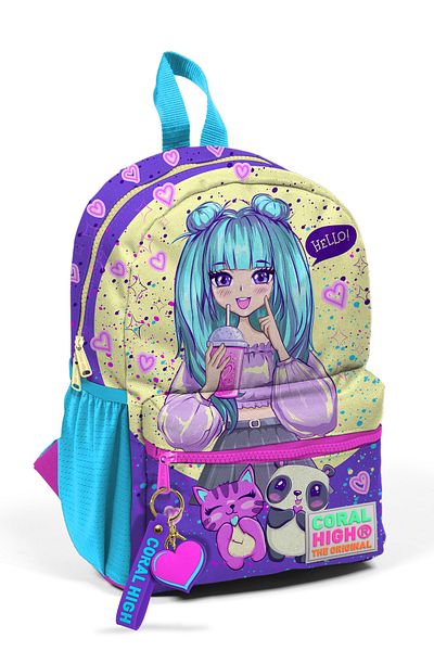 Coral High Little Nest Backpack Purple Pink Anime Girl Patterned Two Compartments 23535